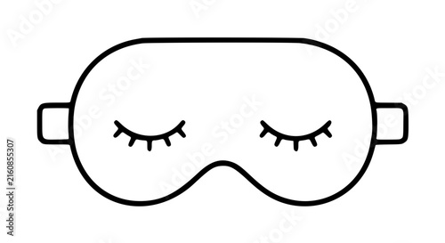 Hand drawn line art sleep mask icon with closed eyelashes, simple black outline vector illustration for spa and beauty designs