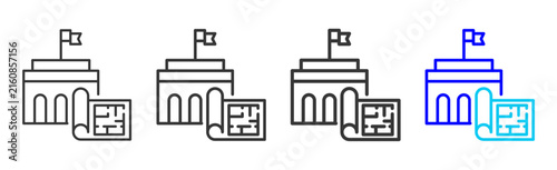 Building Planning Icon Collection Creative Outline Style for Facility Management Building Maintenance Safety Operations Workplace Services Vector Icon Packs Kit