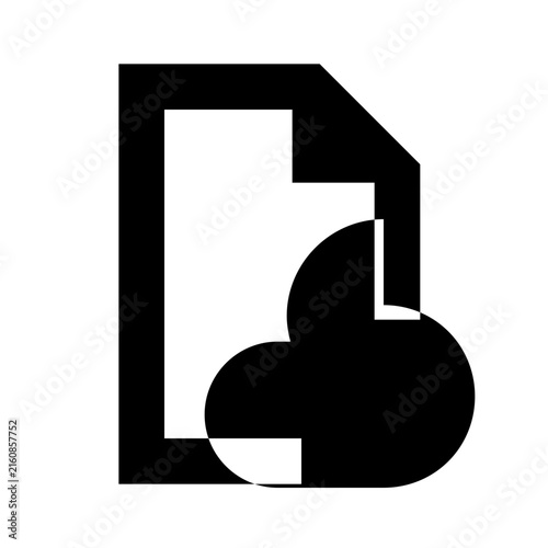 Abstract document icon with a cloud symbol in solid black and white graphic design for digital use