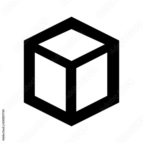Abstract geometric cube symbol with clean lines against a white background representing data or a building block concept