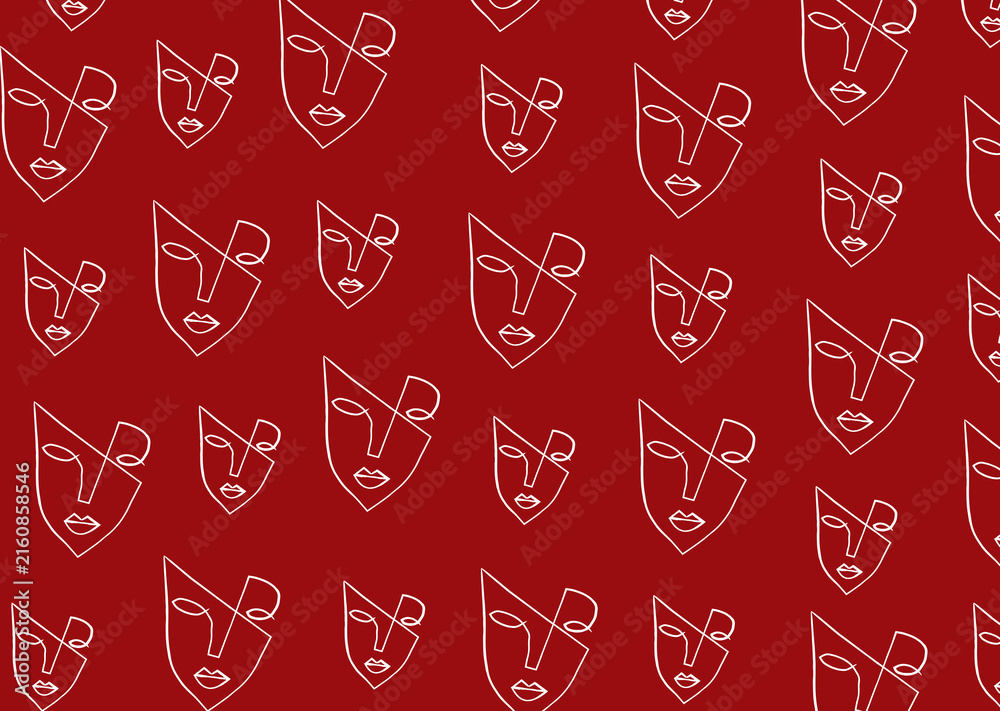 Фотография ed Abstract Face Line Art Seamless Pattern