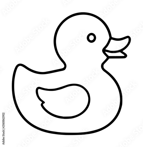 Obraz na plátně Hand drawn black line vector illustration of a cute classic rubber duck toy silh