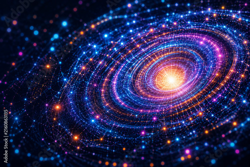 Colorful spiral galaxy, glowing cosmic energy, abstract space background, vibrant, futuristic