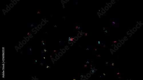 Colorful digital confetti bursting in a starburst pattern against a dark background