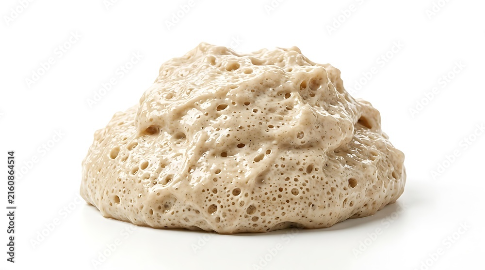 Obraz premium Active bubbly sourdough starter isolated on white background for artisan bread baking