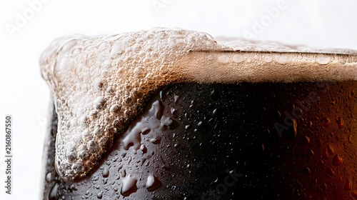 Rich dark beer cascades with frosty droplets a refreshing studio macro stock photo evokes cool indulgence
