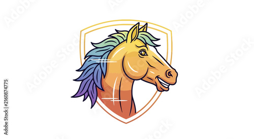 Rainbow Mane Horse Head Emblem - Vibrant Equine Logo Design