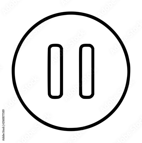 Minimalist hand-traced pause button vector icon illustration with two vertical bars inside a circular outline, simple black line art design on white background for media playback interfaces