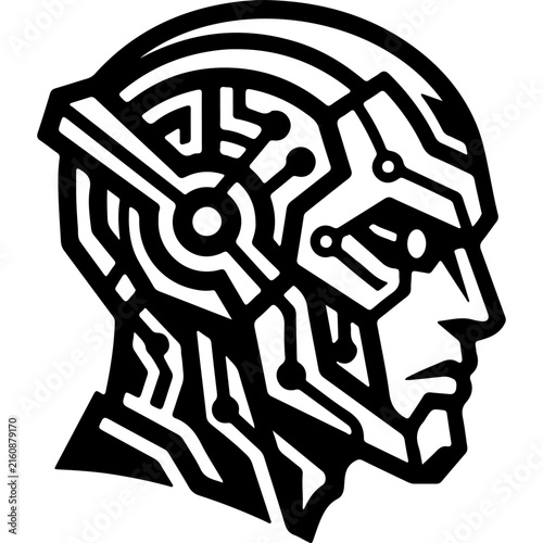 Cybernetic Robot Profile Head Vector Icon