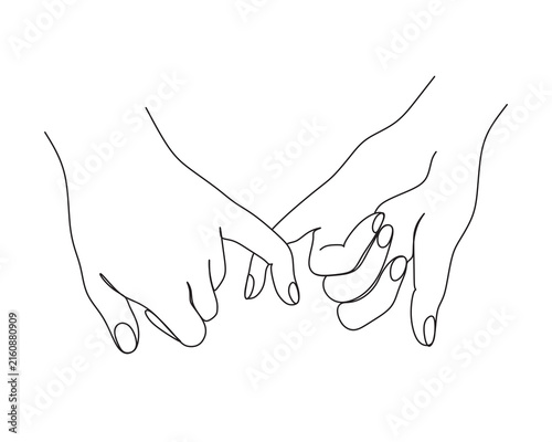 Fotografía Continuous line drawing of two hands touching fingers, minimalist vector illustr
