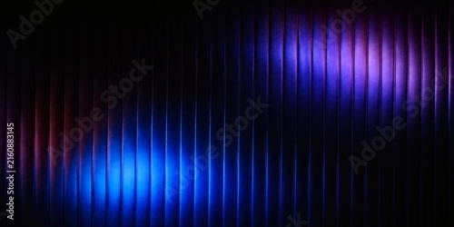 Futuristic neon blue and purple vertical lines background, abstract dark glowing stripe pattern with cinematic lighting, modern digital technology texture for web banners and presentations.