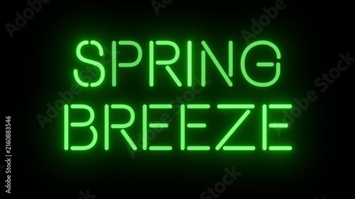 Natural Green Neon Logo 'SPRING BREEZE' with Continuous Loop and Clear Background, Perfect for Seasonal Spring Designs