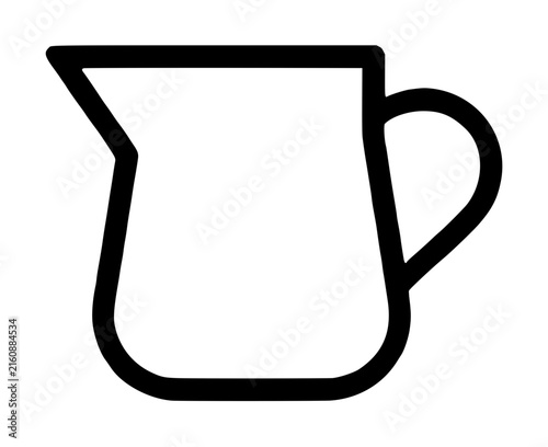 Hand-drawn black outline vector illustration of a classic creamer pitcher with handle and pouring spout, minimalist line art style for kitchen and cafe design elements