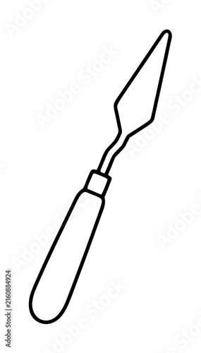 Hand traced black outline vector illustration of a classic wooden-handled artist palette knife with pointed blade, minimalist line art icon for culinary and creative use