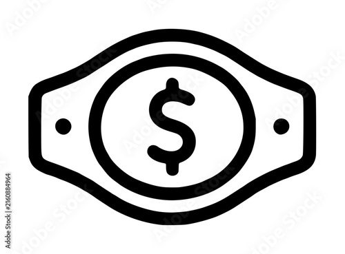 Foto Hand drawn money belt icon with dollar sign inside a circular emblem, black outl