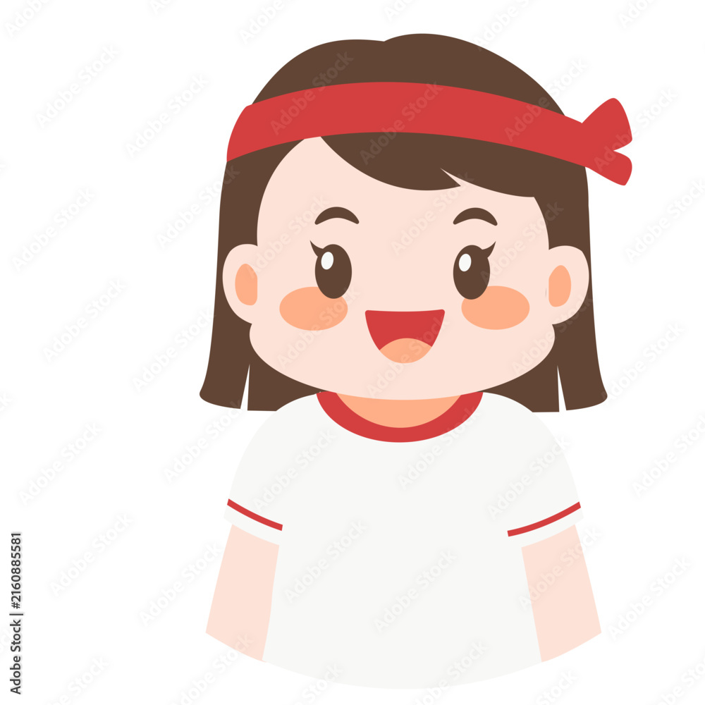 Fototapeta premium Happy elementary school girl smiling, 2D vector character for personalized name labels.