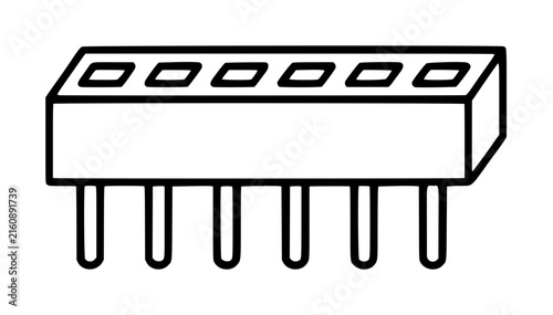 Foto Hand-traced vector line illustration of an integrated circuit microchip with six