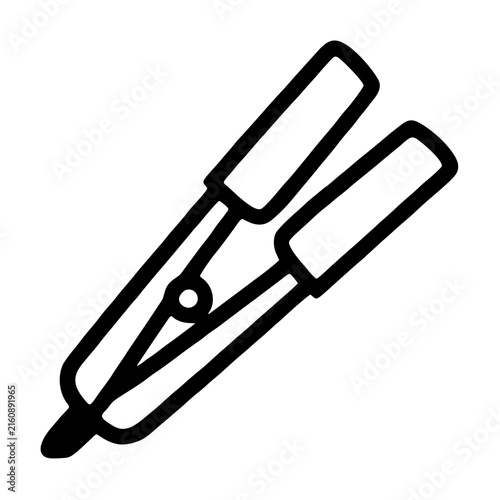 Foto Hand-drawn vector line illustration of a hair crimper styling tool with two heat