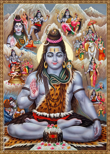 Serene Illustration of Mahadev (Shiva) with Crescent Moon