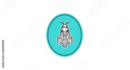 Stylized Bee Icon on Teal Circle Background, Vector Art