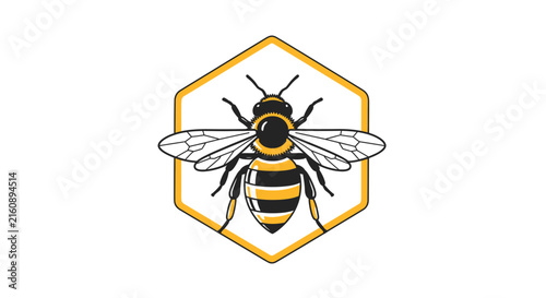 Stylized Bee Icon on Hexagon Honeycomb Background - Vector Art