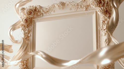Ornate decorative frame adorned with swirling elegant fabric