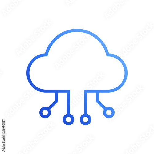 Cloud computing network server blue gradient line icon vector