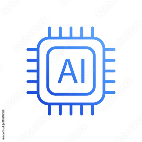 AI chip processor blue gradient microchip line icon vector