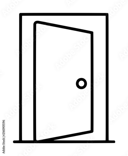 Quadro su tela Minimalist black line drawing vector icon of a slightly ajar wooden door with a round knob, set in a simple doorway frame, perfect for architectural or interior design illustrations