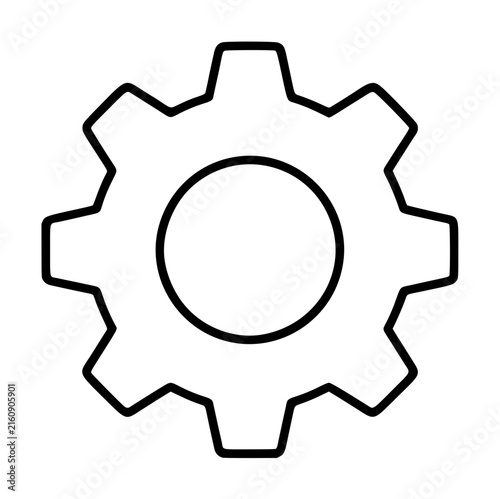 Hand-traced black outline vector icon of a mechanical cogwheel with eight teeth and a central circular hub, isolated on a white background for design use