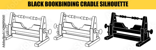 Фотография Black bookbinding cradle silhouette set with manual adjustable wood holder for artisan book repair