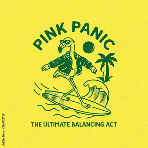 Canvas Print Vintage retro flamingo surfing illustration with balancing act design