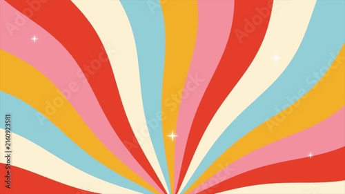 Retro Colorful Sunburst with Wavy Rays and Sparkles