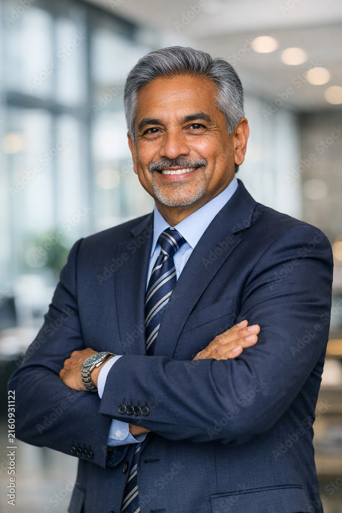 Fototapeta premium Man in suit confidently posing with hands on hips.