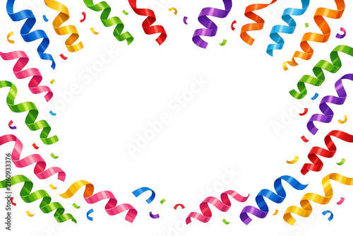 A festive banner featuring multicolored ribbons with streamers for a cheerful atmosphere.
