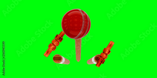 Foto Red Shiny Leather Cricket Ball Hitting Wooden Stumps and Bails Transparent Image