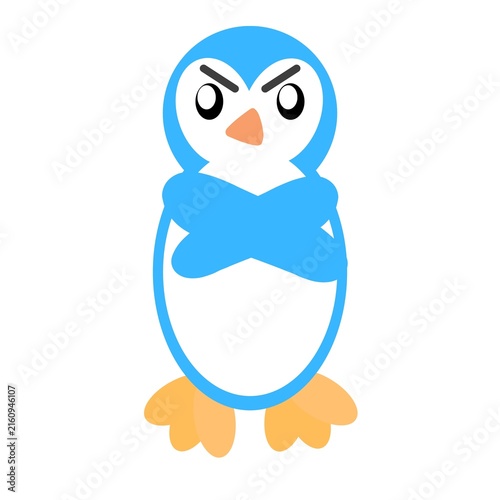 Cuadro en lienzo Funny cartoon penguin with crossed arms and angry expression, simple vector illu