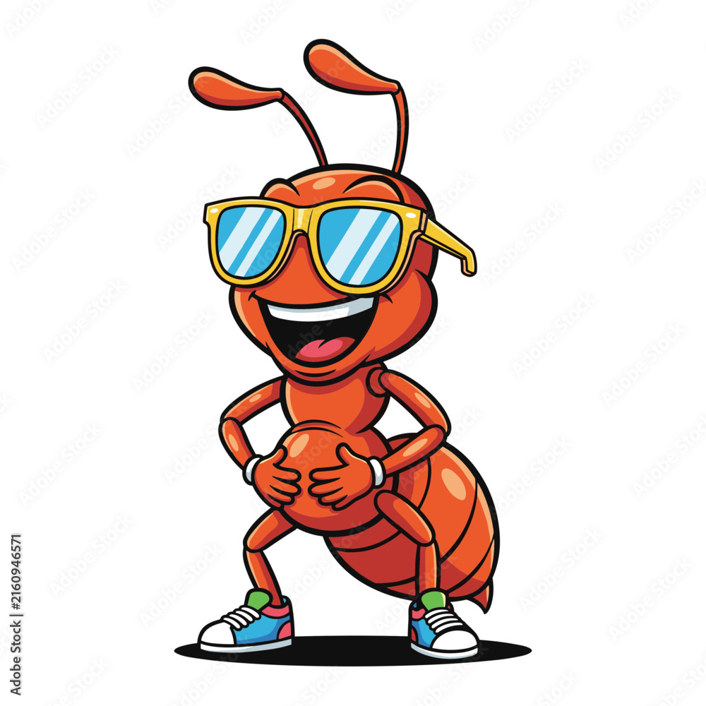 Obraz premium Cool Cartoon Ant Wearing Sunglasses and Sneakers Character Design