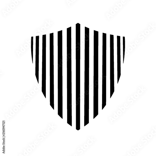 a shield shape consisting of black vertical lines on a white background.