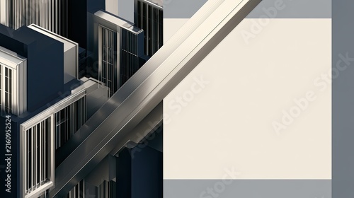 Gleaming metallic structures with clean geometric lines on a light background