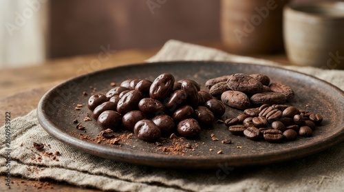 Chocolate Covered Raisins and Coffee Beans on a Plate