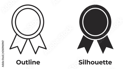 Foto Award Ribbon Outline and Silhouette: Two distinct representations of an award ribbon, one as a clean outline and the other as a solid silhouette, symbolizing recognition and achievement