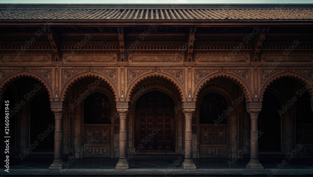 Fototapeta premium Ornate Architectural Arches with Wooden Doors in Traditional Setting