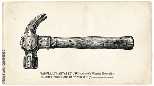 Vintage Hammer Engraving on Aged Paper Illustration