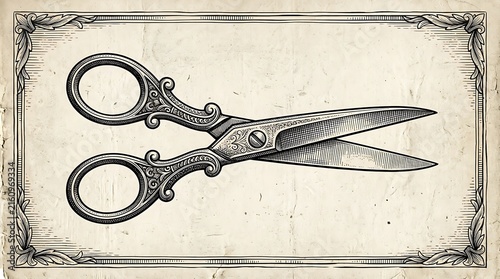 Vintage Ornate Scissors Engraving Illustration