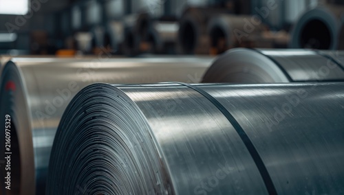 Closeup of Metallic Coils in a Warehouse with Soft Lighting