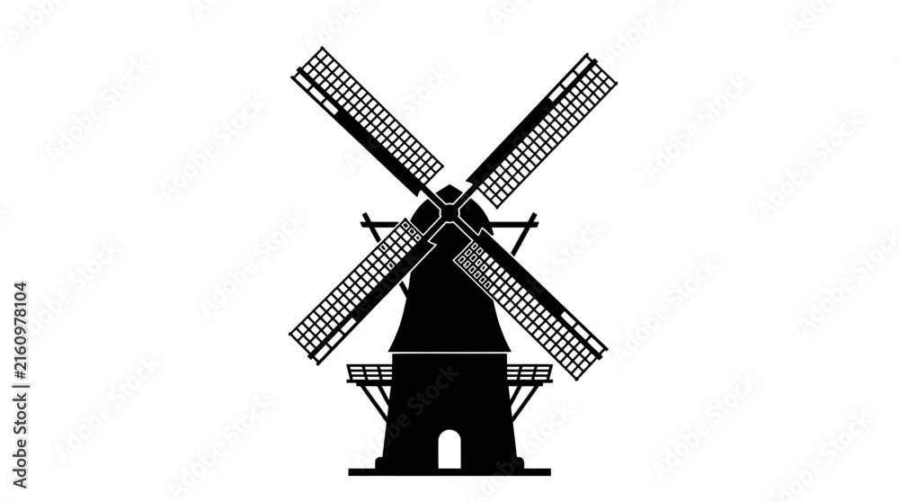 Obraz premium Traditional windmill with rotating blades a black silhouette