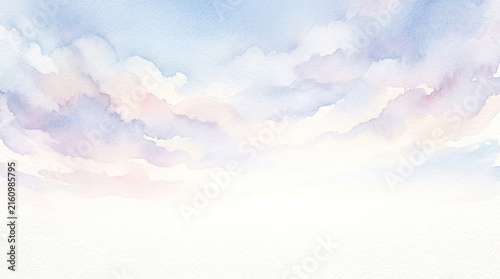 Soft pastel sky with fading clouds at dawn. Minimalist white horizon gradient for serene backgrounds.