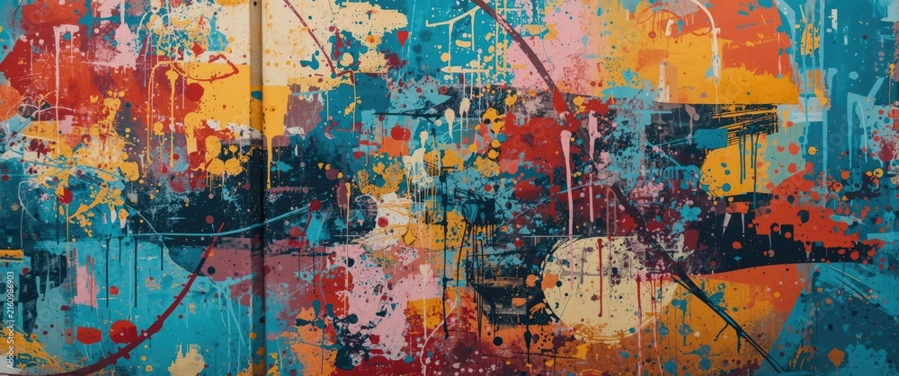 Naklejka premium Colorful Abstract Art with Splashes and Drips on Canvas