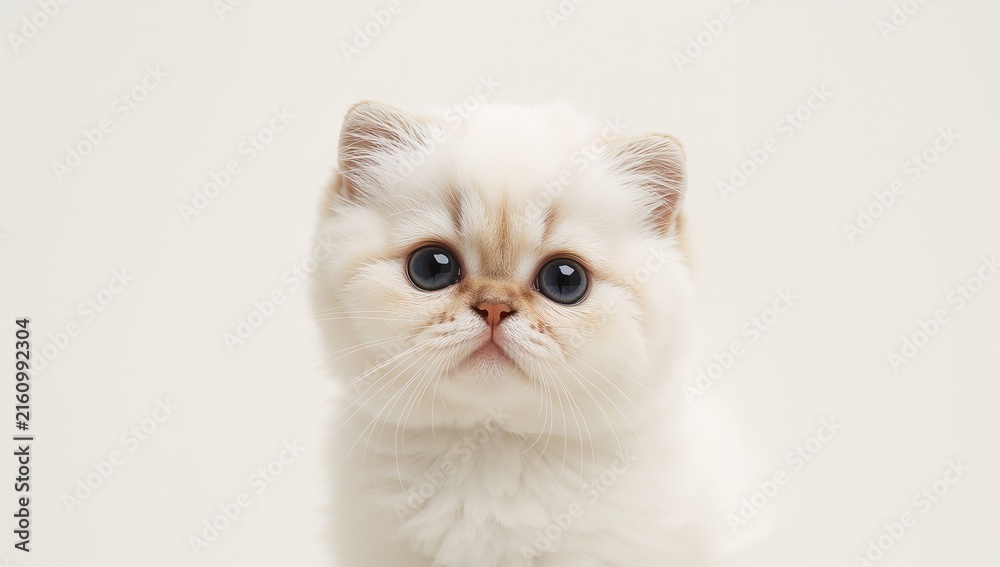 Fototapeta Fluffy White Kitten with Blue Eyes Isolated on White Background
